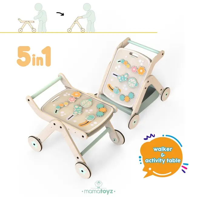 Antepremergator model CITY din lemn 5 in 1 MamaToyz cu masuta de activitati JEMMtyz_tcit