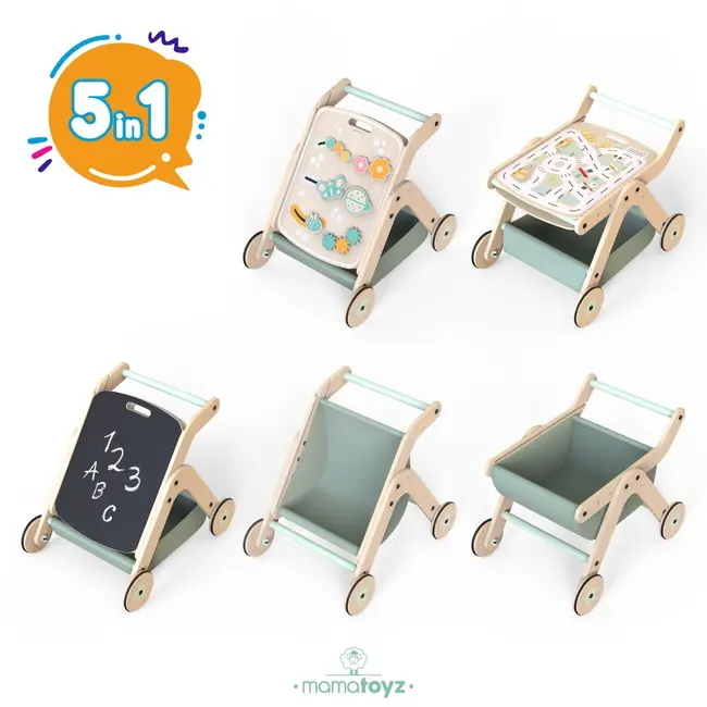 Antepremergator model CITY din lemn 5 in 1 MamaToyz cu masuta de activitati JEMMtyz_tcit