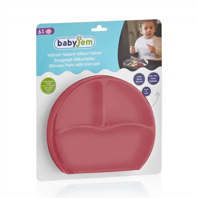 Farfurie din silicon cu 3 compartimente pentru auto-diversificare BabyJem (Culoare: Roz) JEMbj_7152