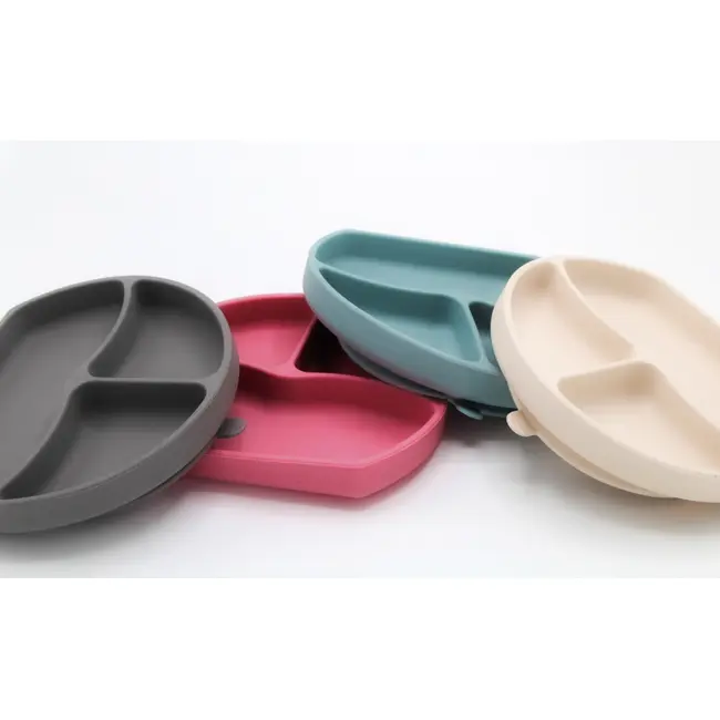 Farfurie din silicon cu 3 compartimente pentru auto-diversificare BabyJem (Culoare: Vernil) JEMbj_7154