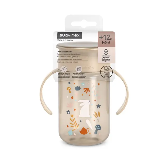 Cană 360&deg; anti-vărsare, 340 ml, bej, Wonder, Suavinex JEM8426420900379
