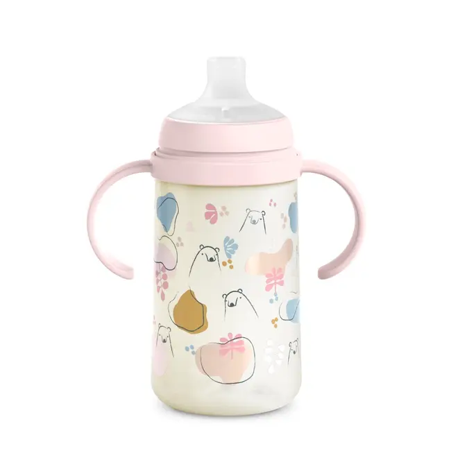 Cana cu muștiuc din silicon, 270 ml, Bears, roz, Suavinex JEM8426420087025