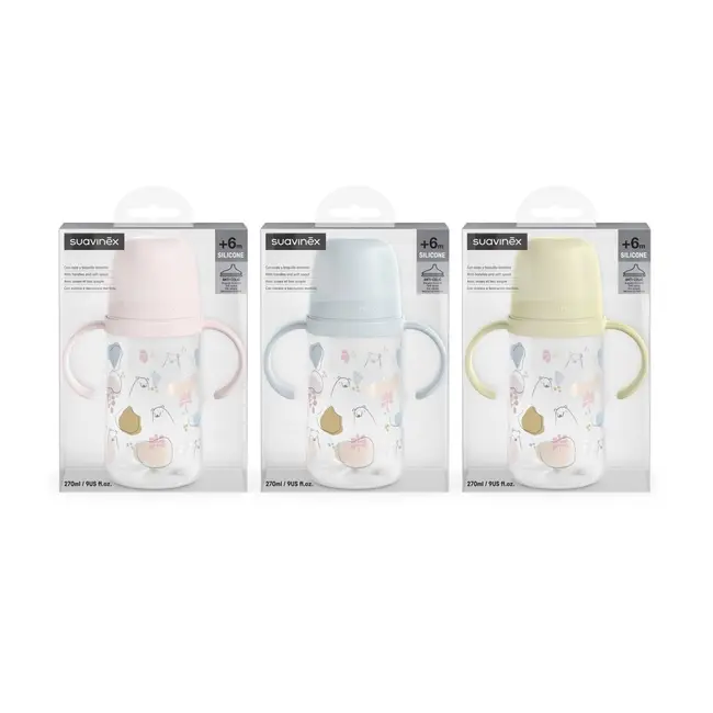 Cana cu muștiuc din silicon, 270 ml, Bears, roz, Suavinex JEM8426420087025
