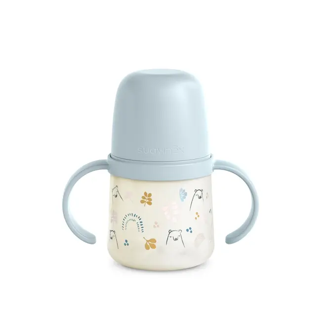Prima cană cu muștiuc din silicon 150 ml, +4l, Bears, albastru, Suavinex JEM8426420086981