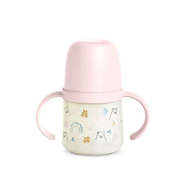 Prima cană cu muștiuc din silicon 150 ml, +4l, Bears, roz, Suavinex JEM8426420086998