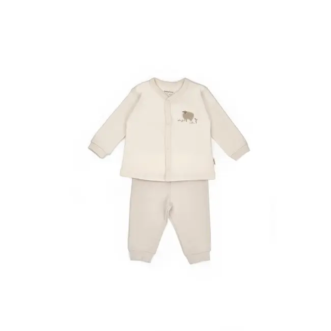 Set bluzita cu capse si pantalon, Lamb, BabyCosy, 100%bumbac organic (Marime: 12-18 Luni) JEMBC-CSY8186-12
