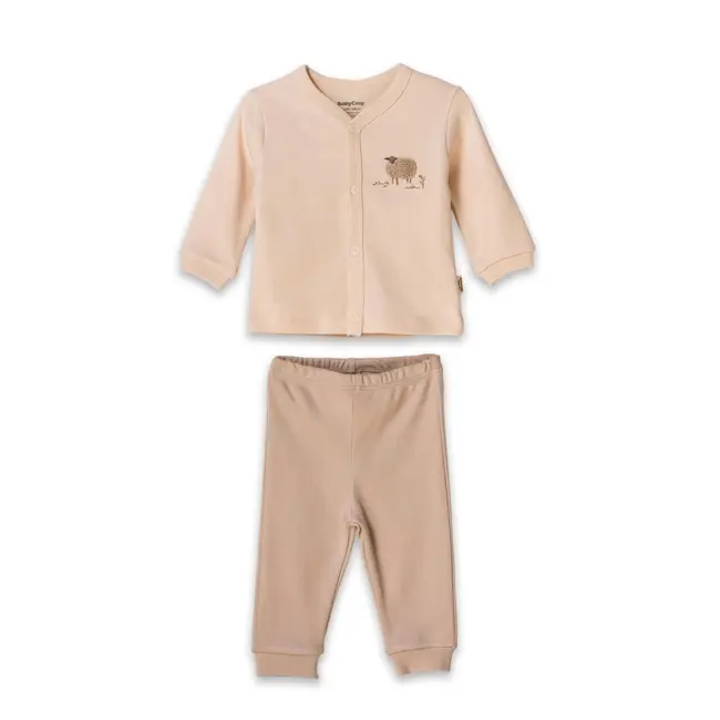 Set bluzita cu capse si pantalon, Lamb, BabyCosy, 100%bumbac organic (Marime: 18-24 Luni) JEMBC-CSY8186-18