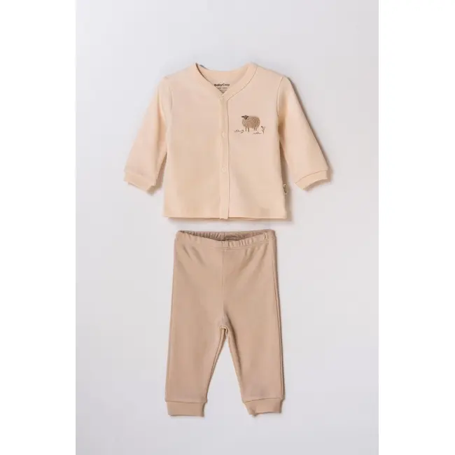 Set bluzita cu capse si pantalon, Lamb, BabyCosy, 100%bumbac organic (Marime: 6-9 luni) JEMBC-CSY8186-6