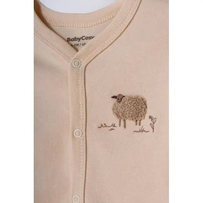 Set bluzita cu capse si pantalon, Lamb, BabyCosy, 100%bumbac organic (Marime: 6-9 luni) JEMBC-CSY8186-6