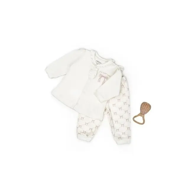Set bluză și pantalon, Bow, BabyCosy, 100%bumbac organic, Powder (Marime: 12-18 Luni) JEMBC-CSY8158-12