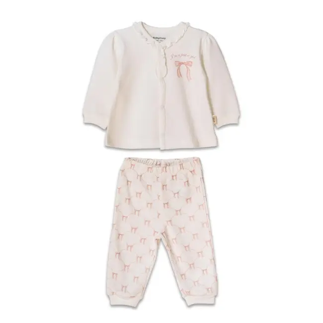 Set bluză și pantalon, Bow, BabyCosy, 100%bumbac organic, Powder (Marime: 12-18 Luni) JEMBC-CSY8158-12