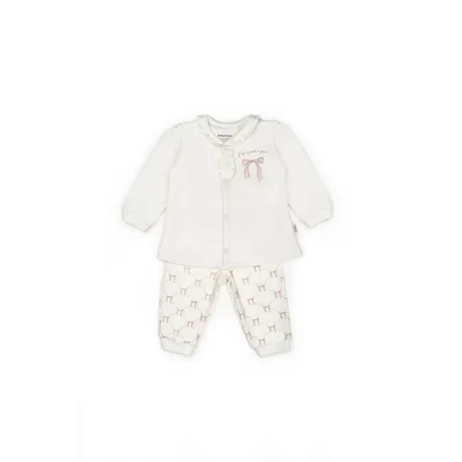 Set bluză și pantalon, Bow, BabyCosy, 100%bumbac organic, Powder (Marime: 18-24 Luni) JEMBC-CSY8158-18