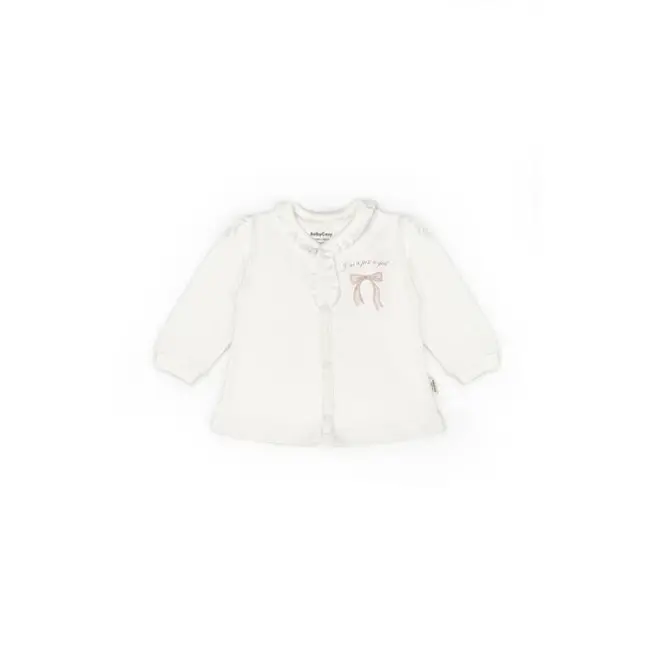 Set bluză și pantalon, Bow, BabyCosy, 100%bumbac organic, Powder (Marime: 9-12 luni) JEMBC-CSY8158-9