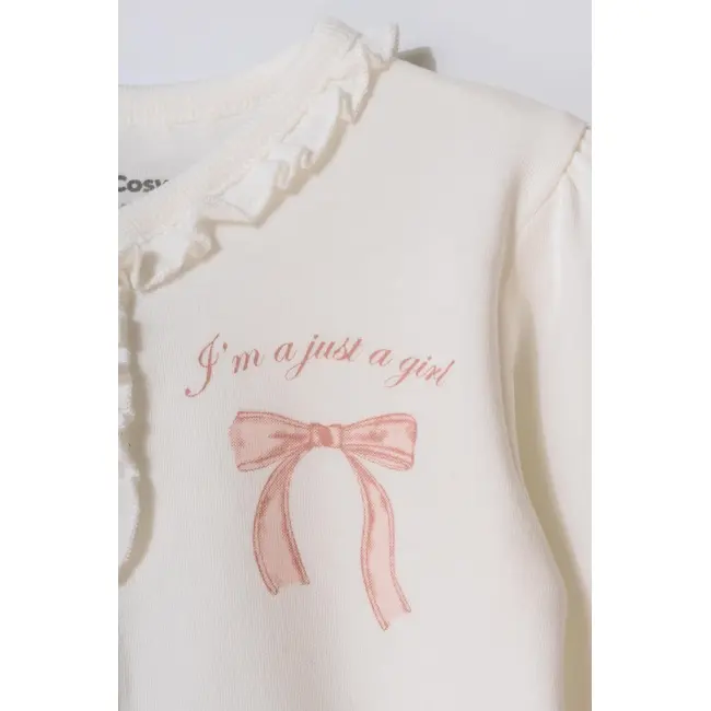 Set bluză și pantalon, Bow, BabyCosy, 100%bumbac organic, Powder (Marime: 9-12 luni) JEMBC-CSY8158-9