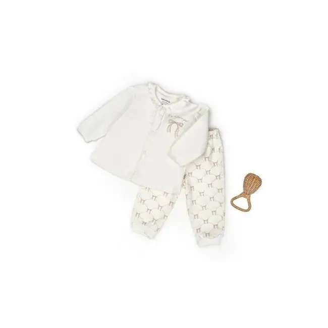 Set bluză și pantalon, Bow, BabyCosy, 100%bumbac organic, Stone (Marime: 12-18 Luni) JEMBC-CSY8157-12
