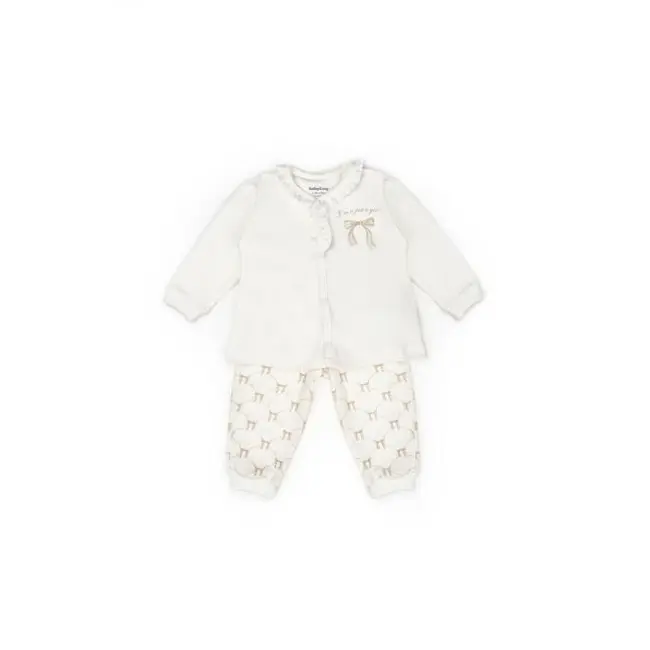 Set bluză și pantalon, Bow, BabyCosy, 100%bumbac organic, Stone (Marime: 12-18 Luni) JEMBC-CSY8157-12