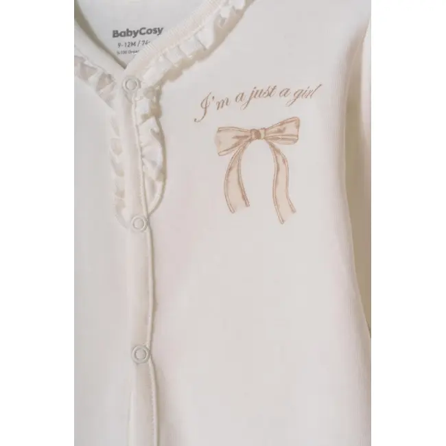 Set bluză și pantalon, Bow, BabyCosy, 100%bumbac organic, Stone (Marime: 9-12 luni) JEMBC-CSY8157-9