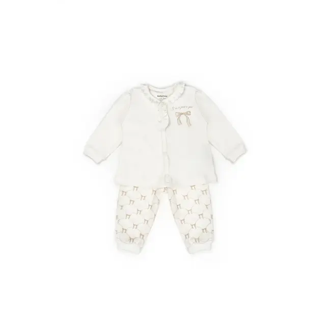 Set bluză și pantalon, Bow, BabyCosy, 100%bumbac organic, Stone (Marime: 9-12 luni) JEMBC-CSY8157-9