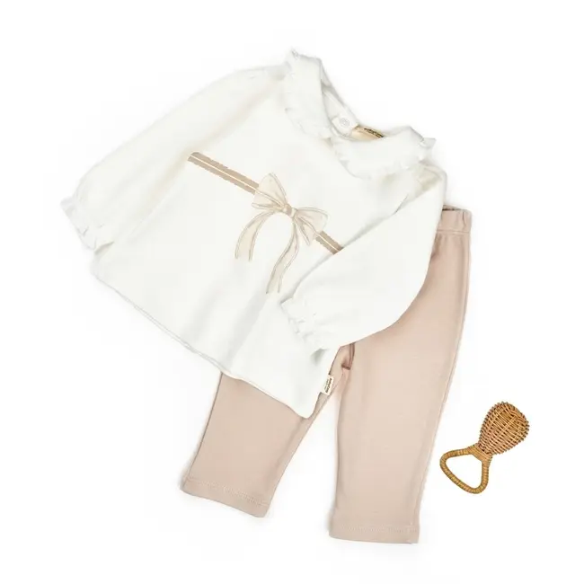 Set bluză cu volănaș și pantalonași, Bow, BabyCosy, 100%bumbac organic (Marime: 18-24 Luni) JEMBC-CSY8153-18