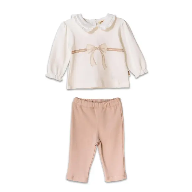 Set bluză cu volănaș și pantalonași, Bow, BabyCosy, 100%bumbac organic (Marime: 18-24 Luni) JEMBC-CSY8153-18