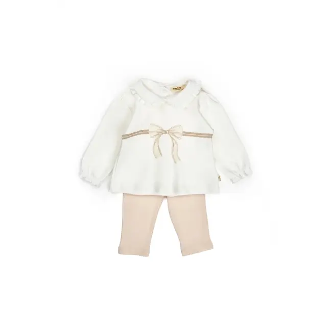 Set bluză cu volănaș și pantalonași, Bow, BabyCosy, 100%bumbac organic (Marime: 18-24 Luni) JEMBC-CSY8153-18