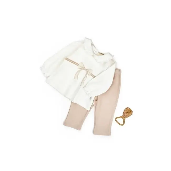 Set bluză cu volănaș și pantalonași, Bow, BabyCosy, 100%bumbac organic (Marime: 3-6 Luni) JEMBC-CSY8153-3