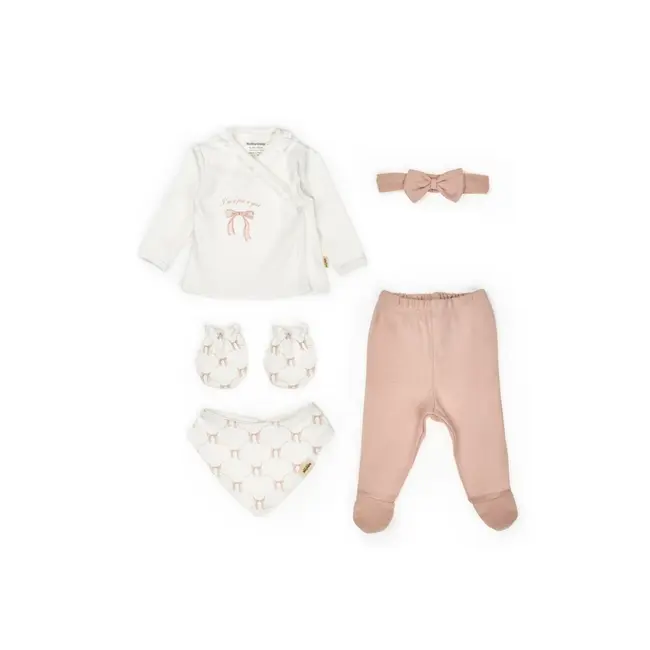 Set de 5 piese pentru nou nascut, Bow, powder, BabyCosy JEMBC-CYS8174