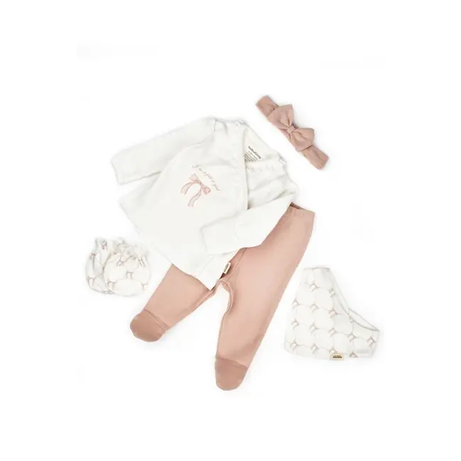 Set de 5 piese pentru nou nascut, Bow, powder, BabyCosy JEMBC-CYS8174