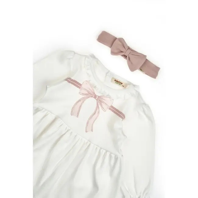 Set rochita cu bentita, Bow, BabyCosy, 100%bumbac organic, Powder (Marime: 12-18 Luni) JEMBC-CSY8162-12