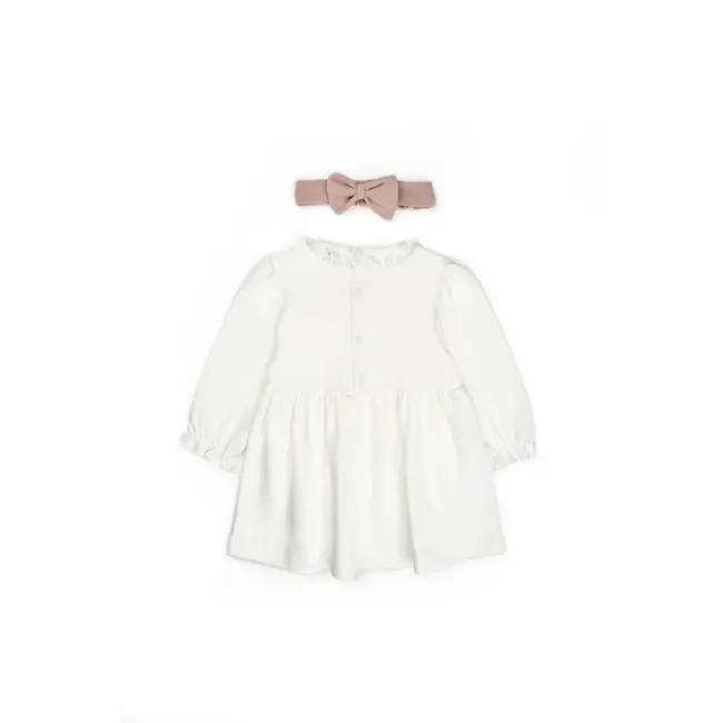 Set rochita cu bentita, Bow, BabyCosy, 100%bumbac organic, Powder (Marime: 12-18 Luni) JEMBC-CSY8162-12