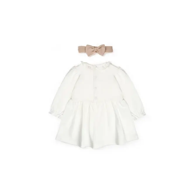 Set rochita cu bentita, Bow, BabyCosy, 100%bumbac organic, Stone (Marime: 3-6 Luni) JEMBC-CSY8161-3