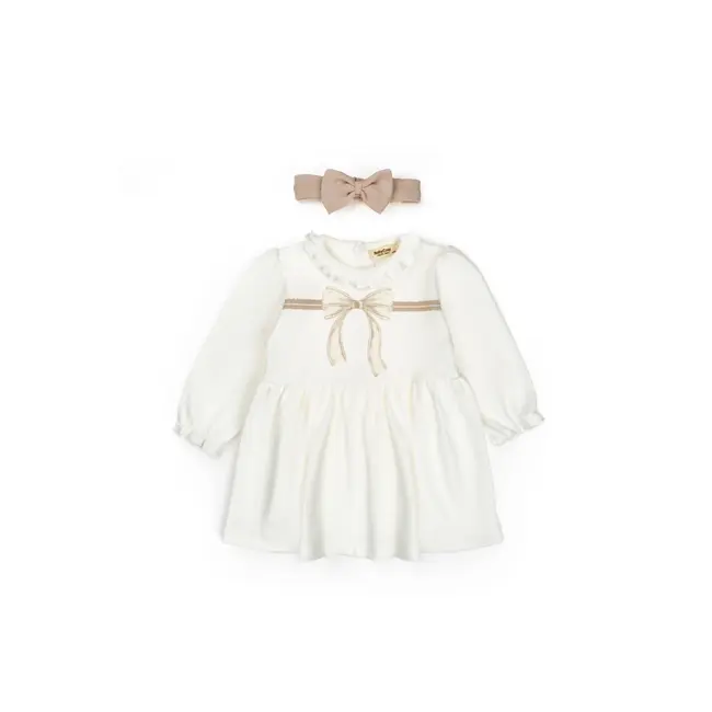 Set rochita cu bentita, Bow, BabyCosy, 100%bumbac organic, Stone (Marime: 3-6 Luni) JEMBC-CSY8161-3