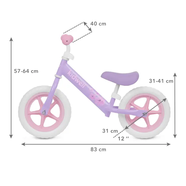Bicicleta De Echilibru Fara Pedale Pentru Copii, Reglabila Si Roti Late Eva De 12  , Rebel Violet, Kidwell Pjbrobireb16a0