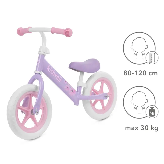 Bicicleta De Echilibru Fara Pedale Pentru Copii, Reglabila Si Roti Late Eva De 12  , Rebel Violet, Kidwell Pjbrobireb16a0