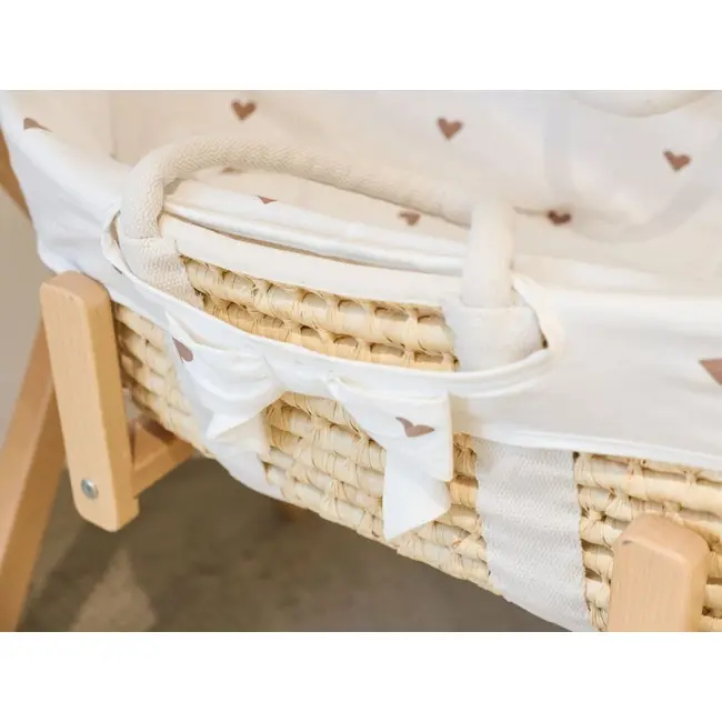 Cos bebe Childhome Moise din coji de porumb cu saltea, Husa Jerse cu Inimioare