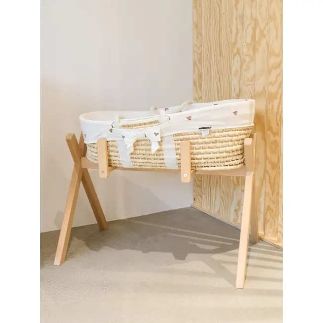 Cos bebe Childhome Moise din coji de porumb cu saltea, Husa Jerse cu Inimioare