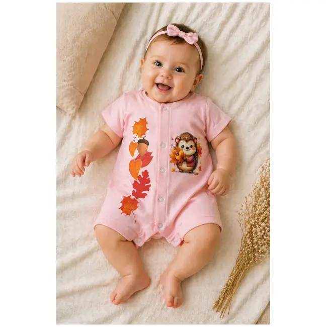 Salopeta de vara pentru bebelusi, roz, aricel bp5