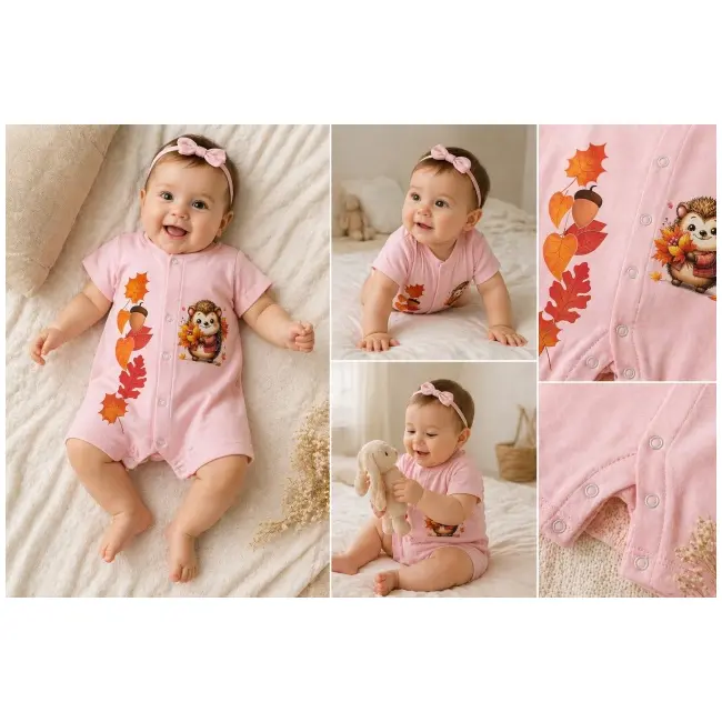 Salopeta de vara pentru bebelusi, roz, aricel bp5