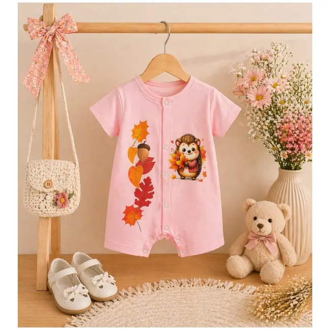 Salopeta de vara pentru bebelusi, roz, aricel bp5