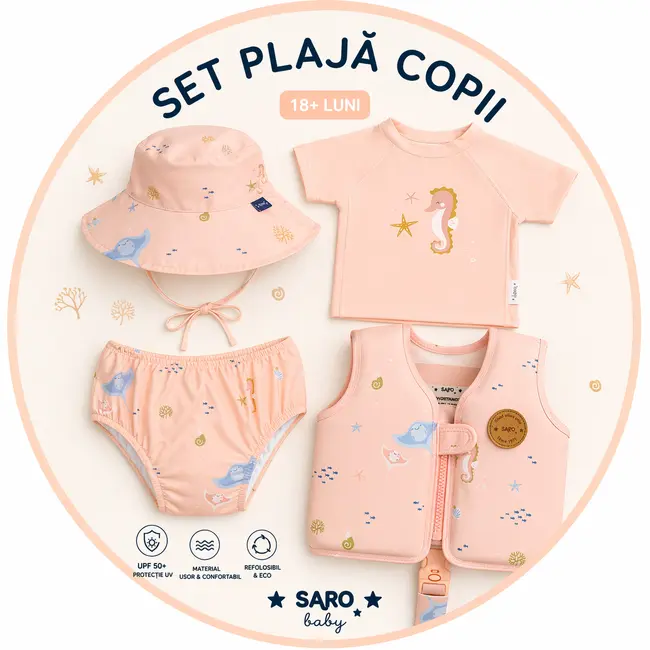 Set Inot Copii 4 Piese Saro Baby Seahorse (18 Luni+): Tricou Uv, Slip Inot, Palarie, Vesta ,   Protectie Upf 50+ Pjbc6810