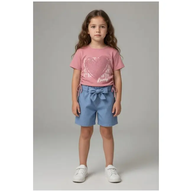 Set pentru fetite minaminokids cu pantaloni scurti denim - heart bp26203-1