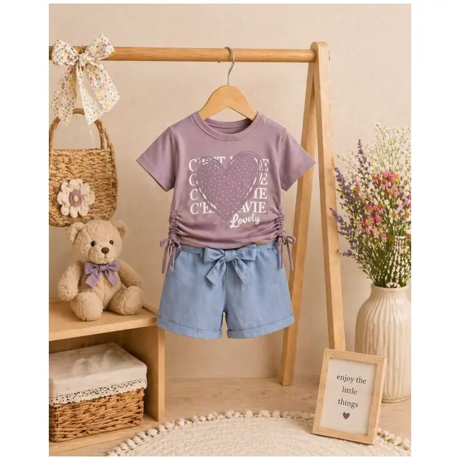 Set pentru fetite minaminokids cu pantaloni scurti denim bm26203-1