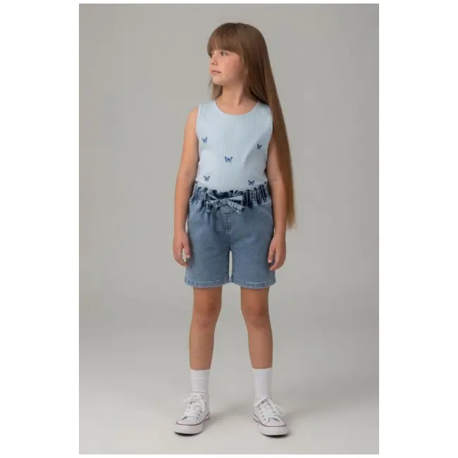 Set pentru fetite pampalkids cu pantaloni scurti denim, fluturasi bm6402-1