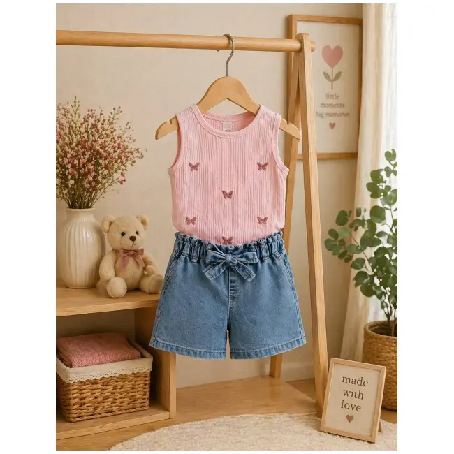 Set pentru fetite pampalkids cu pantaloni scurti denim bp6402-1