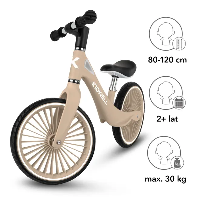 Bicicleta De Echilibru Fara Pedale Pentru Copii, Kidwell Nix Beige, 3.05 Kg, Roti Pu 29 Cm, Reglabila, 80,  120 Cm, Max. 30 Kg Pjbrobinix09a0