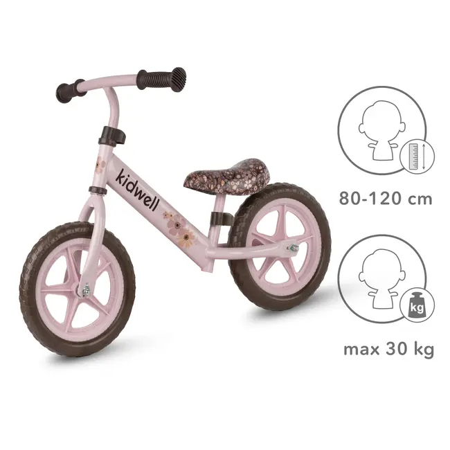 Bicicleta De Echilibru Fara Pedale Pentru Copii, Kidwell Rebel Flower, 2.64 Kg, Roti Eva 28 Cm, Reglabila, 80,  120 Cm, Max. 30 Kg Pjbrobireb21a0