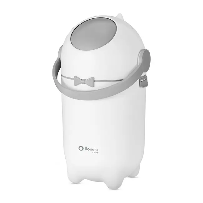 Cos pentru scutece, Lionelo, Capacitate 10 l, Sistem etans impotriva mirosurilor, Compatibil cu saci universali, Operare cu o mana, Alb BYNLOC-PUREBIN_WHITE