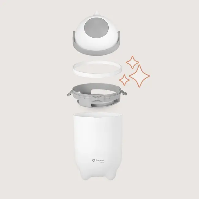 Cos pentru scutece, Lionelo, Capacitate 10 l, Sistem etans impotriva mirosurilor, Compatibil cu saci universali, Operare cu o mana, Alb BYNLOC-PUREBIN_WHITE
