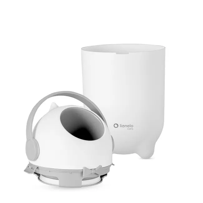 Cos pentru scutece, Lionelo, Capacitate 10 l, Sistem etans impotriva mirosurilor, Compatibil cu saci universali, Operare cu o mana, Alb BYNLOC-PUREBIN_WHITE