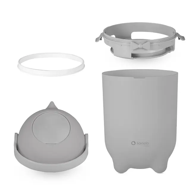 Cos pentru scutece, Lionelo, Capacitate 10 l, Sistem etans impotriva mirosurilor, Compatibil cu saci universali, Operare cu o mana, Gri BYNLOC-PUREBIN_GREY